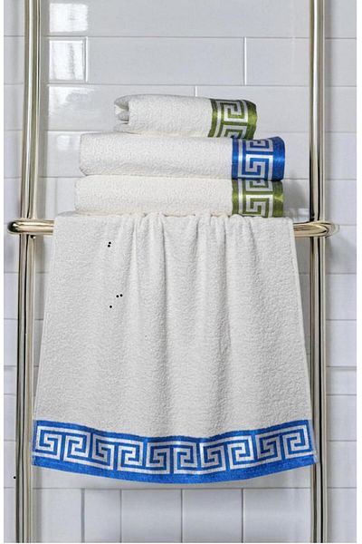 diabella 4-Piece Greek Pattern Embroidered Bathroom Set 50X90-70X140Cm