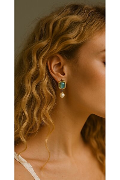 staınless steel Vintage Yeşil Taşlı Çelik Küpe