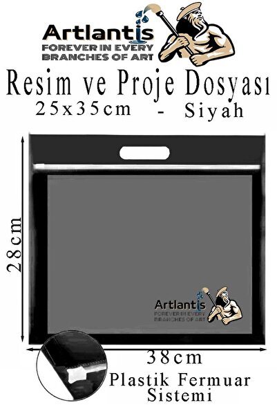 Artlantis Plastik Fermuarlı Proje Dosyası 25x35 cm 1 Adet Tutmaçlı 28x38 cm R...