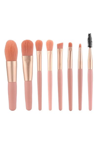 Teno Set of 8 Teno® Mini Makeup Brushes, professional/beginner makeup, portable, pink
