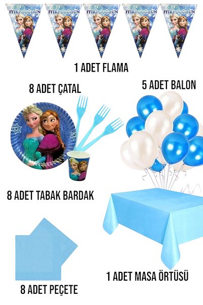 Evabrite Frozen Elsa Set for 8 People Birthday Party Supplies