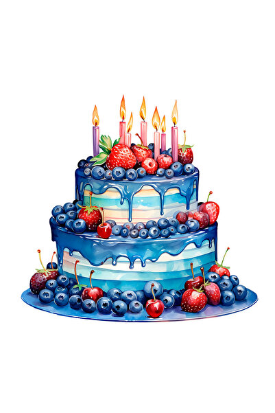 INOVATIX Set de 8 piese, Autocolant Tort albastru cu căpșuni și afine, INOVAT...