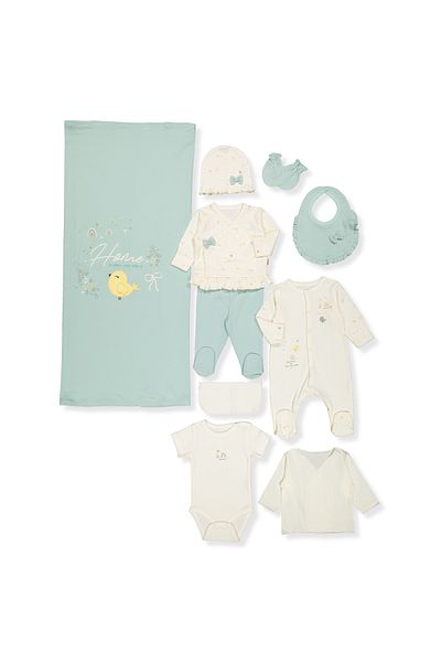 Bebetto Organic Interlock Zibin Set 10Pcs (Organic Colorful Birds) Z986 Salmon 0-3M/62Cm