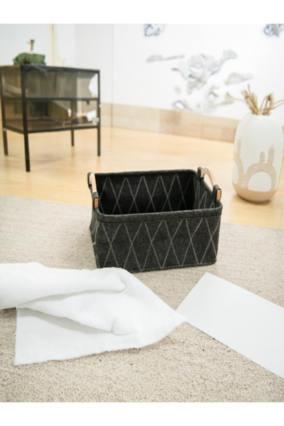 HONEYBEE Rectangular Shape Durable Storage Basket with Wooden Handle