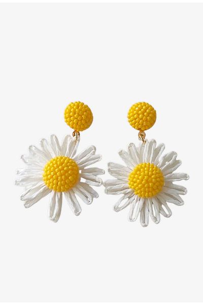 roseberry Daisy Handmade Hanging Straw Women's Earrings - R1515