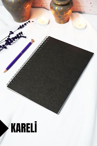 markcat A5 Black Kraft Cover - Checkered Notebook - 60 Sheets (120 Pages) 15X21 cm - School Notebook