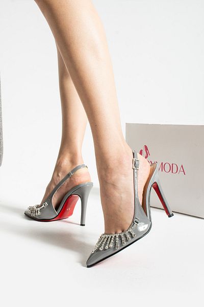 Bymoda New Season Stiletto Patent Leather Stone Stripe Detail Women's Heeled Shoes Heel Height (10.5 cm)