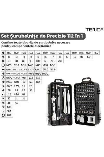 Teno Set Trusa Surubelnite de Precizie 112 in 1 Teno®, pentru Macbook, iMac, iPhone, negru