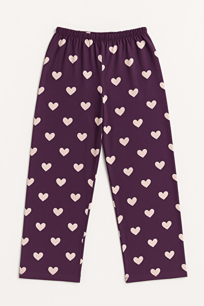 Black Arden Socks Kadın Kırmızı-Bordo Kalp Desenli Rahat Kesim Flanel Pijama Altı – Yumuşak Milan Kumaş