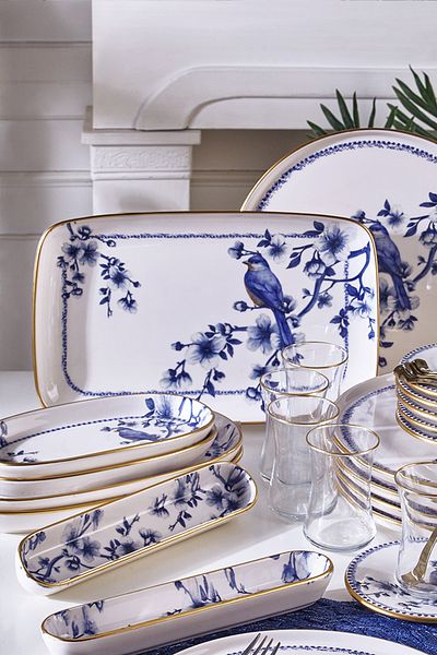Fecra Blue Bird 35 Piece Gold Mesh Breakfast Set