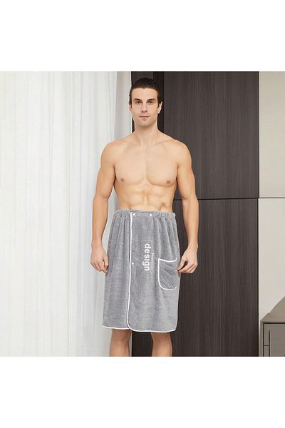 miraza Men's Microfiber Bath Towel Quick Drying Absorbent With Pocket and Adjustable Elastic Staples