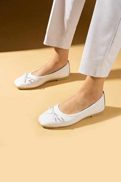 WMİLANO Balerini de damă, fundă albă de crocodil, talpă ușoară, confortabilă,...