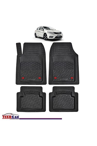 TEAMCAR ® Car Mats Tray Type Compatible Nissan Pulsar C13 (2014–2018) Black Durable Material