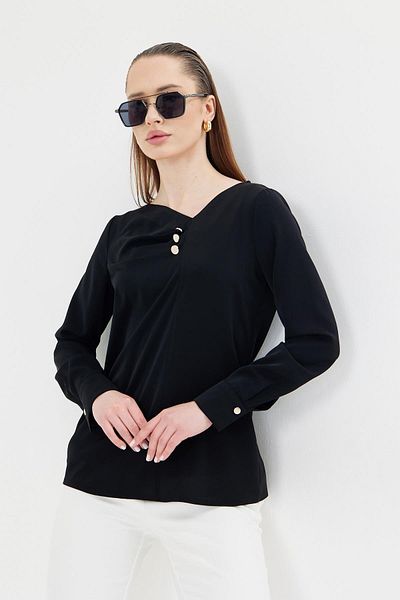 LOVELF Cămașă cu guler pliat și detaliu cu nasturi Negru