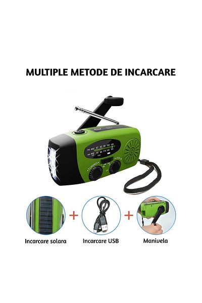 ZEQAS Portable Solar/USB/Crank Radio 2000mAh Waterproof Power Bank with Green Flashlight