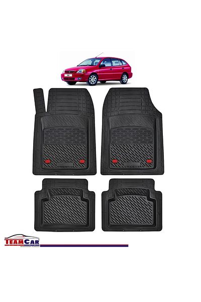 TEAMCAR ® Car Mats Tray Type Compatible Kia Rio Ii (2005–2011) Black Durable Material