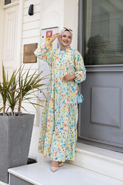 HARMAN BUTİK Γυναικείο φόρεμα με κουμπιά με μοτίβο πράσινο Modal