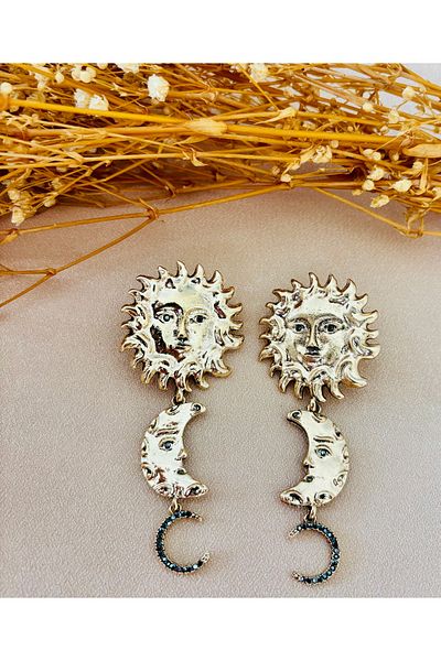 Markiz Takı Brand Sun Moon Earrings 9 cm