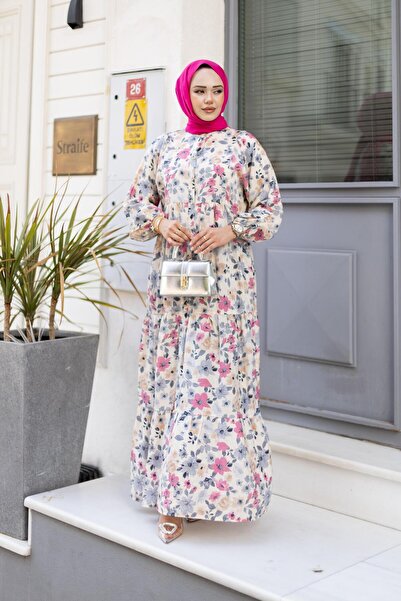 HARMAN BUTİK Γυναικείο φόρεμα με μοτίβο Dusty Rose Modal