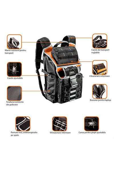 NEO Backpack Tool Bag, 22 Pockets, 30x23x46 Cm,