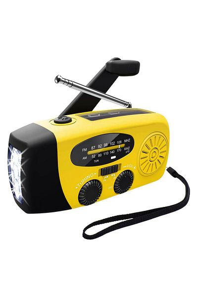 ZEQAS Portable Radio Solar/USB/Crank 2000mAh Waterproof Power Bank with Flashlight Yellow