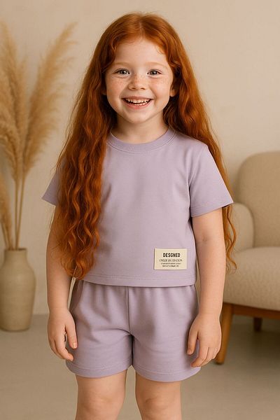 opheliateks Basic Girl-Boy Summer Shorts Set Crest-Lilac
