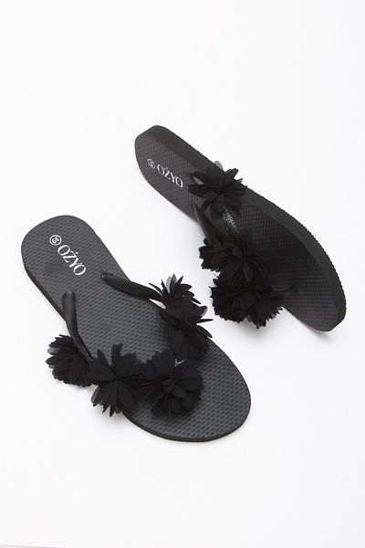 OZYO Havana Black Flower Garden Flip-Flop Beach Slippers