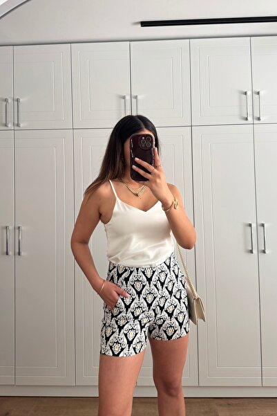 Güneş Patterned High Waist Shorts – Summer Cotton Fabric