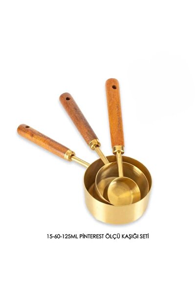777Home 3'lü Ahşap Saplı Tasarım Pinterest Gold Ölçü Kaşığı 15-60-125 ml