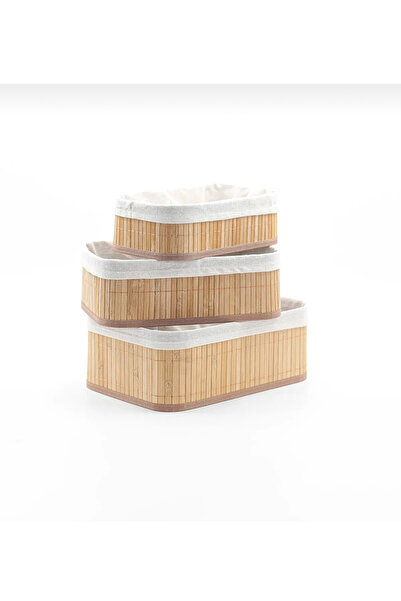 Tatlı Sebep 3-Piece Bamboo Basket Natural Lined Multi-Purpose Storage Box-Bat...