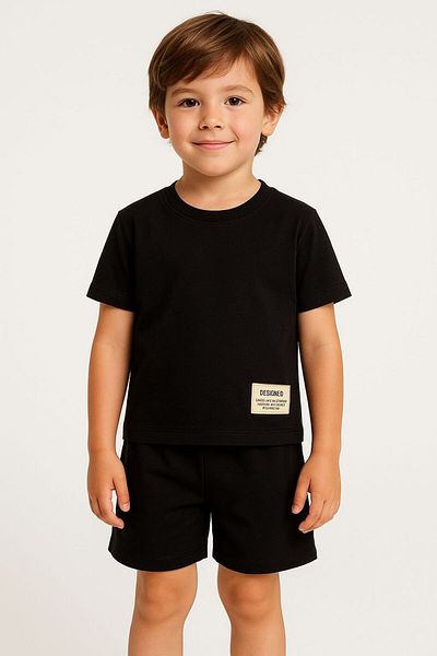 opheliateks Basic Girl-Boy Summer Shorts Set with Coat of Arms-Black