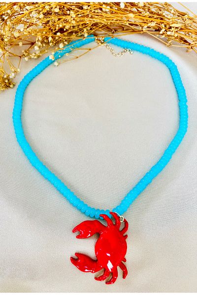 Markiz Takı Blue Beads Red Crab Necklace 60 cm + 5 cm Extension