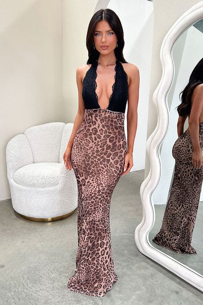 MAYHOŞ BUTİK Women's Leopard Lace Dress