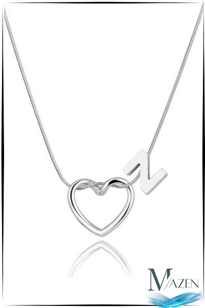 MAZEN Silver Color Heart Letter Detailed Necklace – Tarnish-Free Surgical Steel – Letter Z