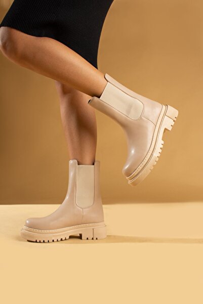 Pembe Potin Kadın Nut Kalın Kaymaz Taban Lastikli Günlük Rahat Bot