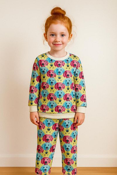 opheliateks Dog Patterned Pajama Set for Girls and Boys - Red