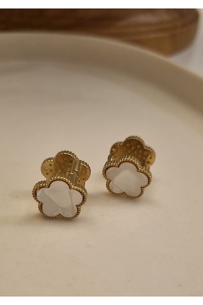 AKSESUARIM Double-Sided Useful Clover, Design, Stylish Steel Earrings (Non-Stick and Anti-Allergic)