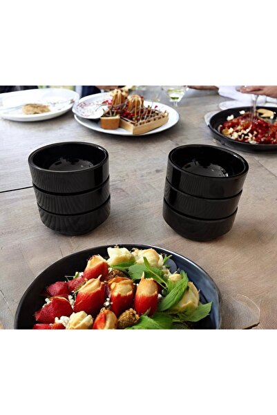 BARITCIOGLU Black Sauce Bowl Sauce Bowl Presentation Bowl 4 Pieces Break-Resistant Porelin