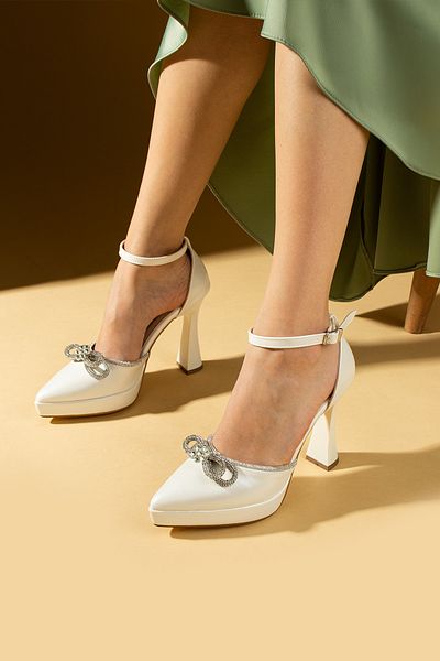Pembe Potin Women's Silver Ankle Strap Platform High Heeled Evening Dress Classic Heel Shoes