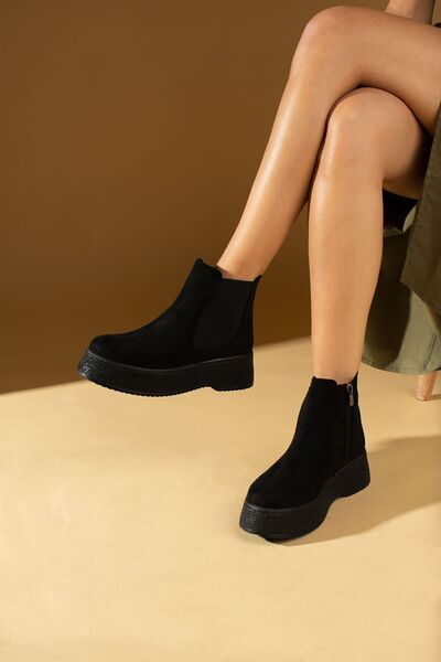 WMİLANO Kadın Siyah Süet Rahat Taban Sıcak Astar Lastikli Tarz Bot