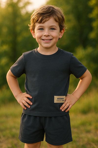 opheliateks Basic Girl-Boy Summer Shorts Set Crest-Anthracite