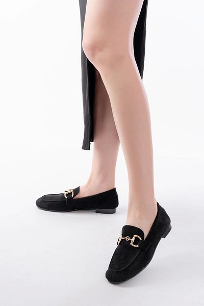 TB Terzi Bey 303 Black Suede Daily Women's Ballerinas with Buckle Accessories