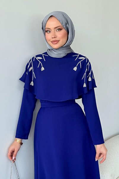 HAZA MODA Milan Taşlı Abiye Saks