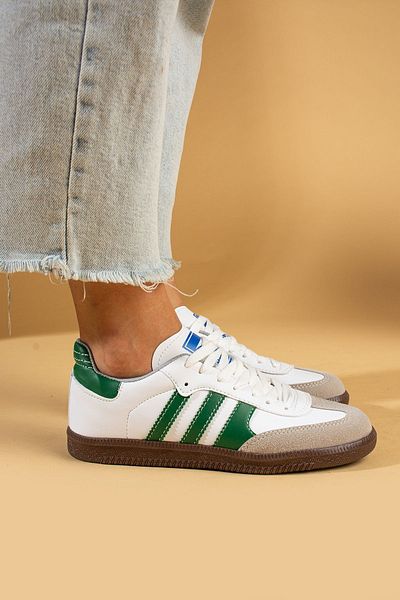 Pembe Potin White Green Women's Sports Sneakers Lace-up Daily Comfortable Sole Shoes