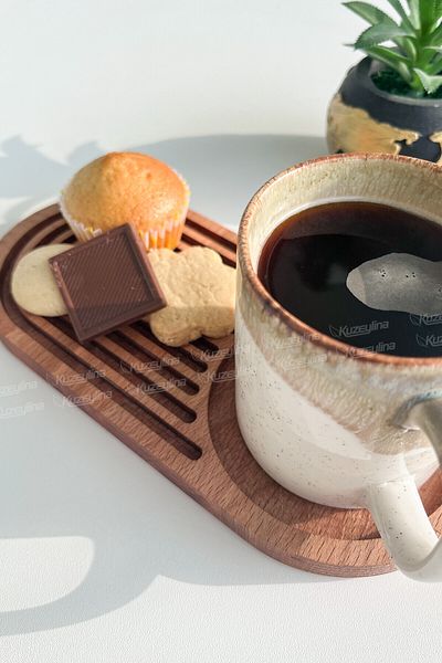 Kuzeylina Natural Wooden Coffee Serving Bowl – Rainbow Pattern Serving Bowl |   Beech Wood 24X15 cm