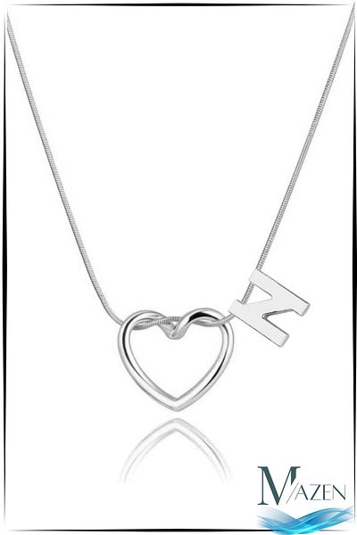 MAZEN Silver Color Heart Letter Detailed Necklace – Tarnish-Free Surgical Steel – Letter N