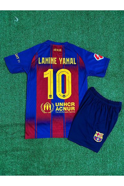 Lion Spor B'Arcelona 2025-26 New Season Laminated Patch Kids Jersey Shorts Set