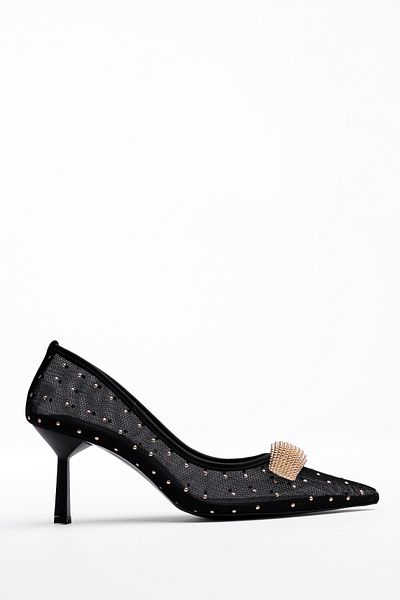 Tasarım Women's Heeled Front Buckle Stiletto Patent Leather Shoes