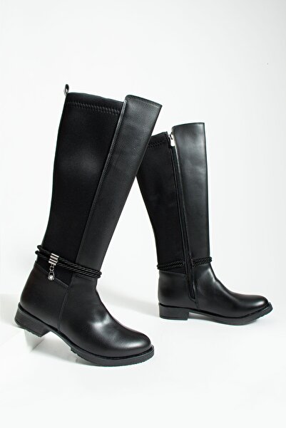 WMİLANO Kadın Siyah Şık Tarz Günlük Rahat Kalıp Üst Kısmı Streç Her Bacağa Uygun Çizme