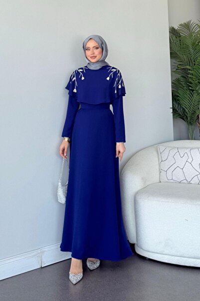 HAZA MODA Milan Taşlı Abiye Saks